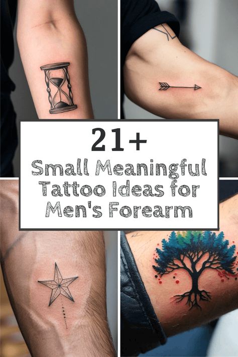 21+ Small Meaningful Tattoo Ideas for Men's Forearm Men Hourglass Tattoo, Growth Tattoos Men, Single Needle Tattoo Ideas For Men, Dainty Tattoos Men, Best Men Tattoos Unique, Small Tattoo Idea For Men, Accomplishment Tattoo Ideas, Minimal Forearm Tattoo Men, Forearm Placement Tattoo