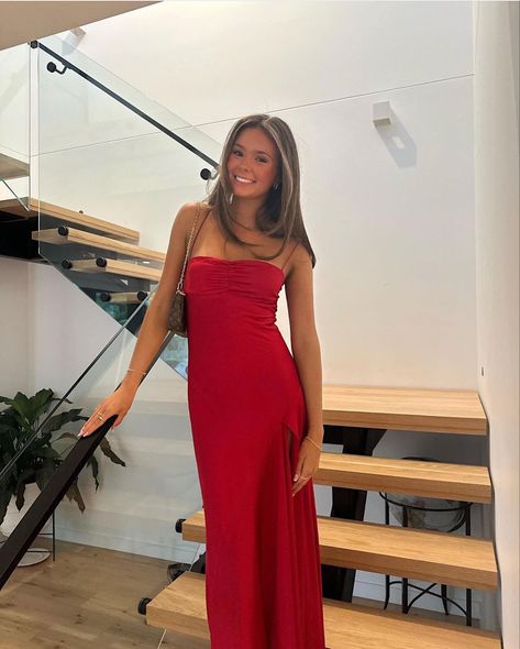 Online now, selling fast ♥️ Year 9 Formal Dresses, Photo Ideas With Long Dress, Formal Dresses For Brunettes, School Formal Outfits, Brunette In Red Dress, Dinner Dance Dress, Pretty Dresses Aesthetic, Dinner Dance Dresses, Cannes Outfits