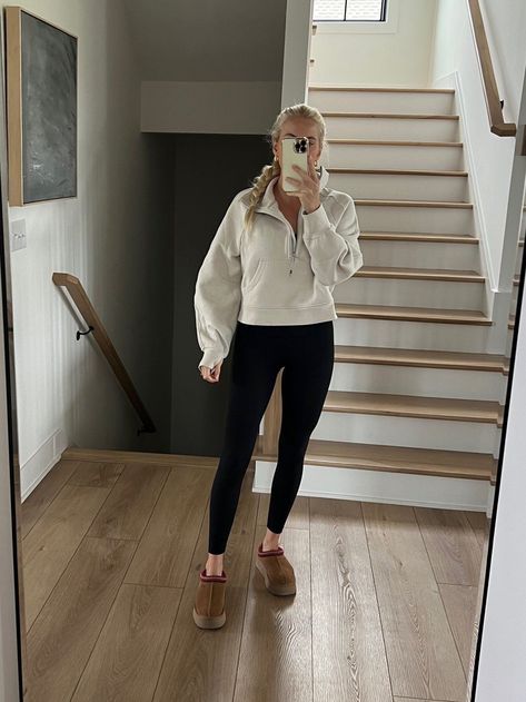 Lulu Scuba Funnel Neck, Scuba Leggings Outfit, Cute Outfits With Lulu Scuba, Lululemon Funnel Neck Scuba, Lulu Winter Outfits, Lulu Scuba Half Zip Outfit, Fall Outfits Women Leggings, Scuba Outfit Ideas, Winter Lululemon Outfits