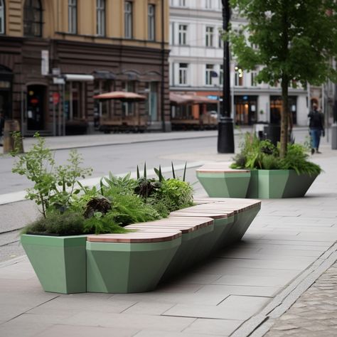 Bench Design Public, Urban Planters, Building Columns, Outside Benches, Wood Benches, Planter Bench, Urban Design Graphics, Landscape Architecture Drawing, Urban Landscape Design