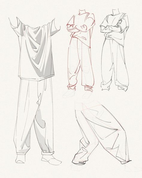 Baggy Jacket Reference, How To Draw Loose Pants, Baggy Tshirt Drawing Reference, Baggy Clothing Reference, Oversized Tshirt Reference Drawing, T Shirt Words Ideas, Baggy Hoodie Drawing Reference, Pants Side View Drawing, How To Draw A Baggy Shirt