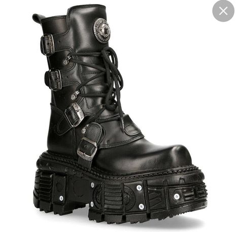 New Rock Boots, Rock Boots, Goth Shoes, Metallic Boots, Punk Boots, Punk Inspiration, Trainer Heels, New Rock, Punk Outfits