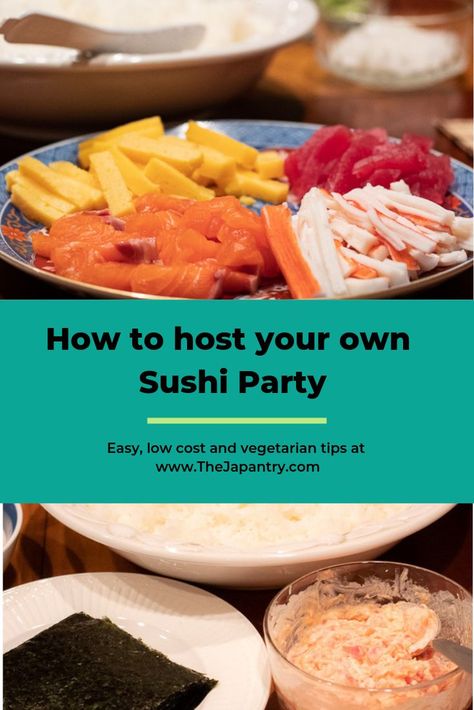 Sushi Making Party, Sushi Dinner Party, Oven Roasted Green Beans, Make Your Own Sushi, Sushi Ingredients, Sushi Recipes Homemade, Vegetarian Sushi, Sushi Dinner, Diy Sushi