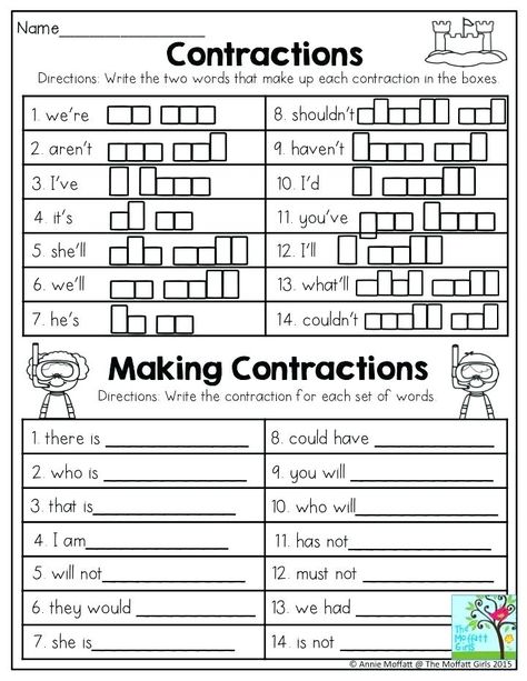 Contraction Activities For 1st Grade, 1st Grade Prep Summer, Contraction Words, Second Grade Grammar, Contractions Worksheet, Contractions Activities, Summer Review, 2nd Grade Writing, 2nd Grade Ela