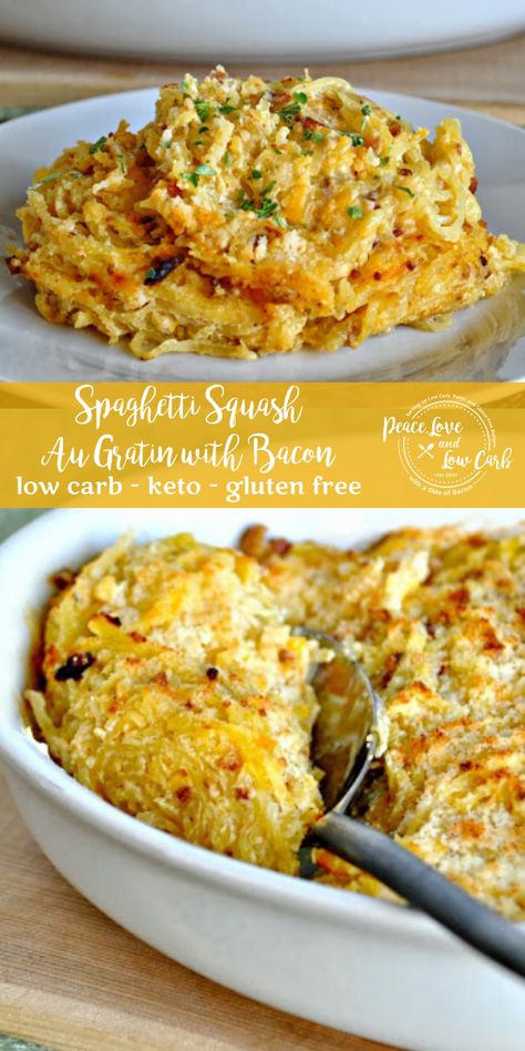 Spaghetti Squash Au Gratin, Spaghetti Squash Recipes Chicken, Squash Au Gratin, Spaghetti Squash Recipes Vegan, Bacon Spaghetti, Squash Gratin, Healthy Squash Recipes, Spaghetti Squash Recipes Healthy, Spaghetti Squash Recipes Easy