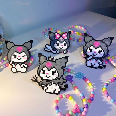 Kuromi Hama Beads, Kuromi Perler Beads, Kandi Projects, Melts Beads, Kuromi Stuff, Perler Necklace, Kandi Necklace, Kids Market, Easy Perler Bead Patterns