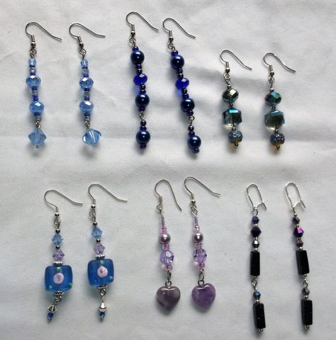 Dark Blue Earrings, Beads Craft Jewelry, Blue Crystal Earrings, Beaded Earrings Diy, Diy Jewelry Unique, Coaching Volleyball, Wire Jewelry Designs, Purple Earrings, Purple Crystal