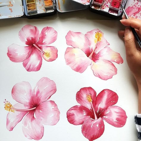 Hibiscus flowers 🌺 they look fabulous!! @enya_todd painted those breathtaking flowers using our Watercolor Confections Sets: Shimmering Lights and Pastel Dreams www.ArtPhilosophy.com #artphilosophyco Hibiscus Illustration, Rose Flowers Drawing, Flower Pot Drawing, Hibiscus Drawing, Hibiscus Flower Drawing, Pot Drawing, Decoration Craft Ideas, Hibiscus Tattoo, Doodle Art Flowers