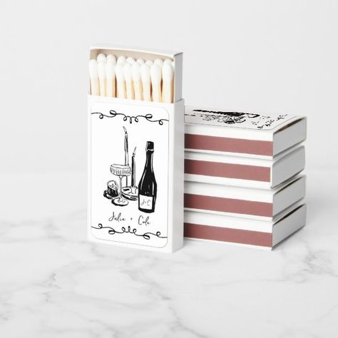 Whimsical Hand Lettered Illustrated Dinner Wedding Matchboxes Wedding Match Boxes, Personalized Match Boxes, Wine Candles, Wedding Whimsical, Personalized Matches, Wedding Favor Boxes, Small Candles, Dinner Wedding, Favors Wedding