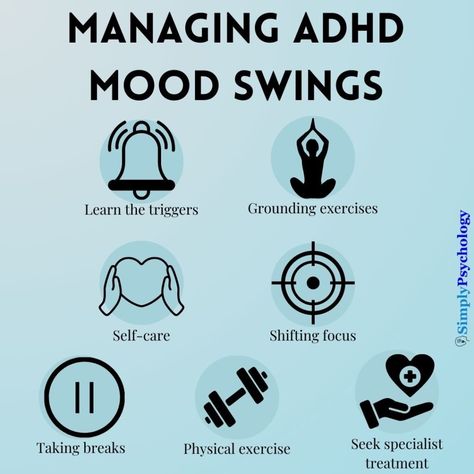 ADHD mood swings are rapid, intense changes in emotional state that can occur throughout the day. Individuals with ADHD may experience quick shifts between happiness, sadness, irritability, or anger, often in response to minor triggers. These mood swings can be difficult to control and may lead to impulsive behaviors or strained relationships. Emotional regulation strategies, therapy, and sometimes medication can help manage ADHD-related mood swings. Grounding Exercises, Impulsive Behavior, Mood Changes, Emotional Regulation, Teaching Strategies, Self Compassion, Mood Swings, Psychiatry, Anger