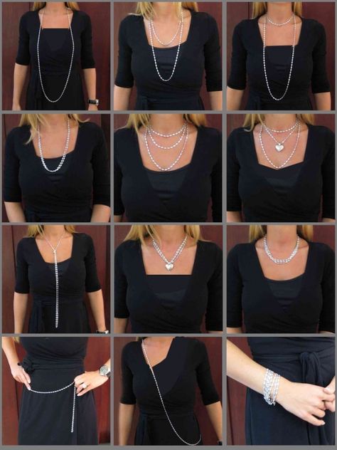 12 ways to wear a necklace How To Wear A Long Necklace With A Collared Shirt, Necklaces To Wear With Tshirts, How To Wear Long Necklaces Outfits, How To Use Accessories, How To Wear Statement Necklace, What Jewelry To Wear Neckline, What Necklace To Wear With What Neckline, What Jewelry To Wear With Dress Neckline, Necklaces For Necklines