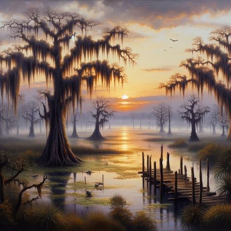 Printable Louisiana Wall Art Print No. 9-0153 Bayou Country Swamp Country Cajun Country Louisiana Landscape Art Gator Country. - Etsy Bayou Paintings Louisiana, Bayou Tattoo Ideas, Louisiana Christmas Decorations, Cajun Paintings, Louisiana Landscape, Swamp Art, Cajun Decor, Louisiana Tattoo, Bayou Country