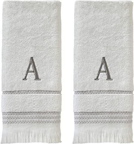 SKL Home Casual Monogram Hand Towel Set, A, 16x26, White 2 Count Monogrammed Hand Towels, Monogram Towels, S Monogram, Towel Collection, New Homeowner, Monogram Gifts, Monogram Letters, Hand Towel, Grey Stripes