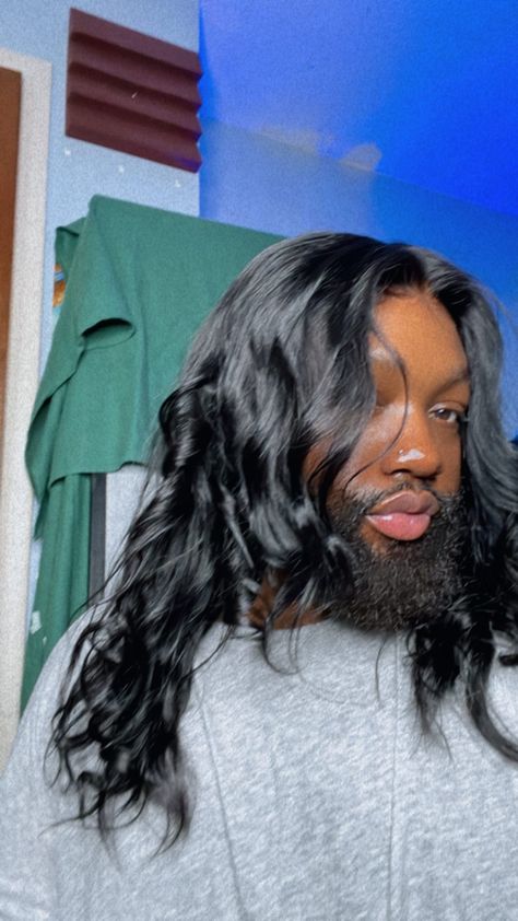 Black men with long straight hair #lacewigs #longhairmen #beard #taixchi Men Wigs Lace, Black Men Straight Hair, Men With Long Straight Hair, Body Wave Lace Wig, Men's Wigs, Young Black, Long Straight Hair, Long Hair Styles Men, Lace Wig