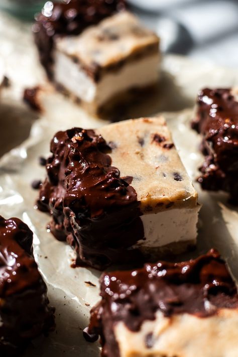 Easy Small Batch Cookie Dough Ice Cream Bars - Vegan and Dairy Free! Raw Cookie Dough Recipe, Small Batch Cookie, Vegan Cookie Dough Ice Cream, Vegan Sweetened Condensed Milk, Vegan Chocolate Ganache, Banana Diaries, Homemade Ice Cream Sandwiches, Small Batch Cookies, Condensed Milk Cookies