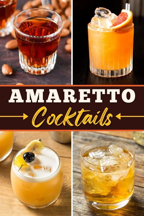 Amaretto Whiskey Drinks, Tequila Amaretto Drinks, Amaretto Simple Syrup Recipe, Cherry Amaretto Sour, Amaretto Old Fashion, Amerreto Mixed Drinks, Drinks With Amaretto Recipes, D'usse Drink Recipes, Cocktails With Amaretto