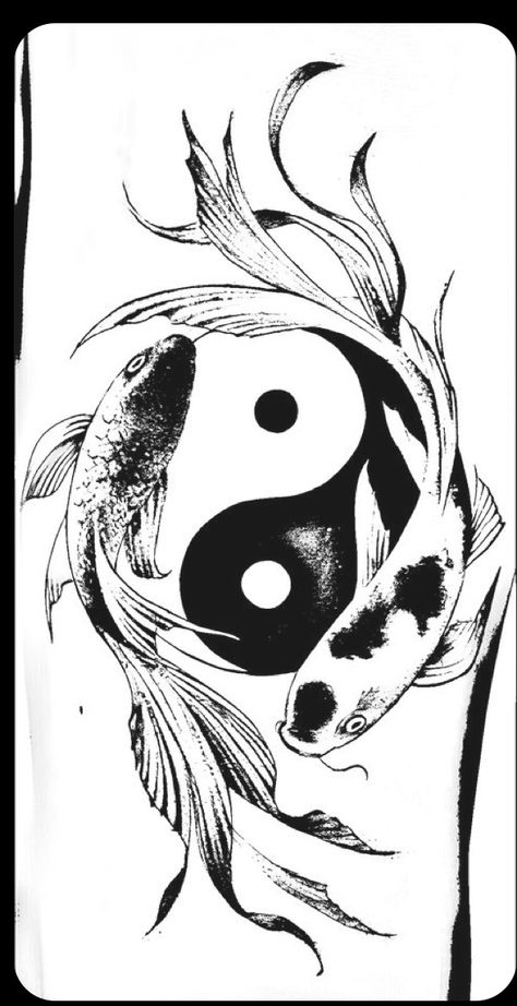 Yin Yang Fish Wallpaper, Ying Yang Art Wallpaper, Ying Yang Sketch, Koi Fish Yin Yang Art, Yin And Yang Koi Fish Tattoo, Ying Yang Koi Fish Tattoo, Koi Fish Yin Yang Tattoo, Ying Yang Koi Fish, Jing Y Jang