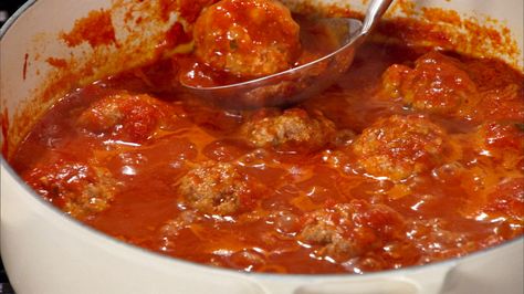 Light and Fluffy Meatballs - Martha Stewart Recipes Martha Stewart Meatballs, Meatballs Recipes, Italian Tomato Sauce, Meatball Sauce, Martha Stewart Recipes, Meatballs Recipe, Meatball Recipes, Ricotta Cheese, Sausage Recipes