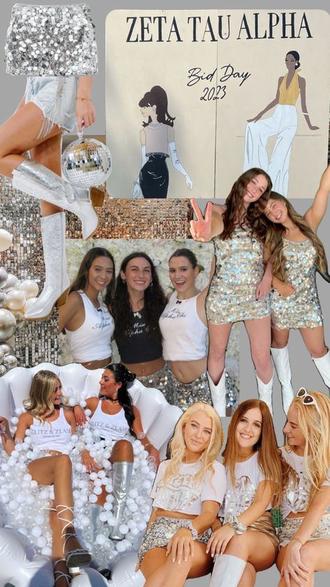 Sorority glitz and glam or diamonds theme! #sororityrecruitment #sororityrush #sorority #sororitylife #bama #bamarush #alphaomicronpi #aoii #alphao #glitz #glam #glitzandglam #glamour #glamorous #glamaesthetic #greeklife #panhellenic #bidday #biddaytheme #sororitytheme #sororityrecruitmenttheme #rush #diamonds #diamondtheme #sparkly #sparkleskirt #glitter #sequins #sequindress #recruitment #workshop #sororitytheme #panhellenic #sisterhood #outfitideas #sororityinspo #sororityideas Diamond Bid Day Theme, Sorority Event Themes, Sorority Semi Formal Themes, Semi Formal Themes, Sorority Recruitment Themes, Homecoming Themes, Sorority Themes, Diamond Theme, Recruitment Themes