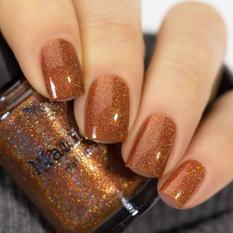 Copper Gel Nails Polish, Copper Nails Designs, Pearl Nail, Purple Holographic, Copper Nails, Brown Nail, Orange Nail Polish, Orange Nail, Shimmer Nail Polish