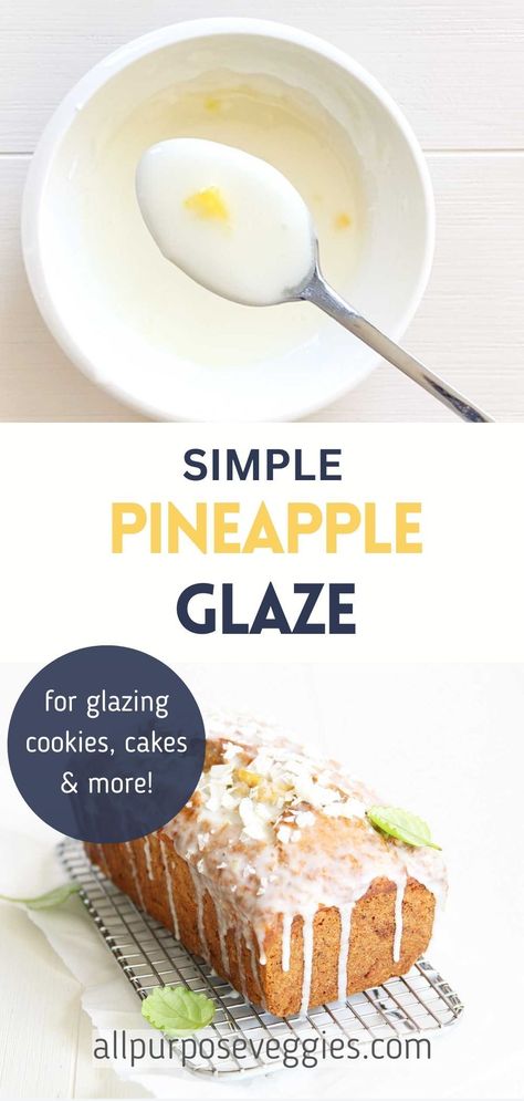 This delectably sweet and slightly tart pineapple glaze uses just two ingredients: pineapple juice and powdered sugar! Dip, glaze or drizzle your favorite treats with this simple glaze to capture the sweetness of summer and give your recipes a tropical twist. Pineapple Juice Glaze For Cake, Pineapple Icing Recipe, Pineapple Icing For Cake, Pineapple Glaze For Cake, Pineapple Cake Icing Recipe, Pineapple Icing, Easy Glaze Recipe, Tart Pineapple, Glazed Icing Recipe