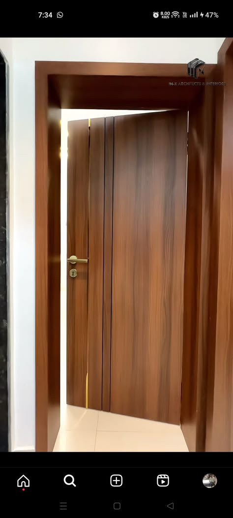 Bedroom Gate Design Wooden, Veneer Door Groove Design, Groove Pattern On Door, Stairs Design Wooden Railings, Plus Door Design Mica, Vineer Groove Design Door, Flush Door Design Modern Sunmica, Door Colour Ideas, Wooden Single Door Design