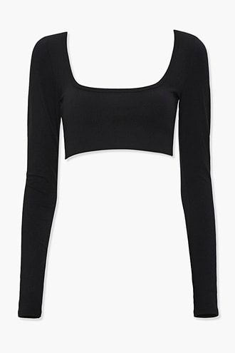 Long-Sleeve Crop Top Long Sleeve Bra Top, Black Top Long Sleeve, Black Long Sleeve Crop Top, Slim Fit Crop Top, Cropped Long Sleeve Top, 90s Inspired Outfits, Black Long Sleeve Top, Forever21 Tops, Crop Top Outfits