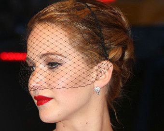 Black fascinator veil headband Jennifer Lawrence black birdcage veil funeral veil voilette gothic bride masquerade ball bachelorette veil Black Birdcage Veils, Wedding Veil Blusher, Jennifer Lawrence Hair, Bachelorette Veil, Headband Veil, Party Veil, Veil Crystal, Bridal Hair Veil, Gothic Bride