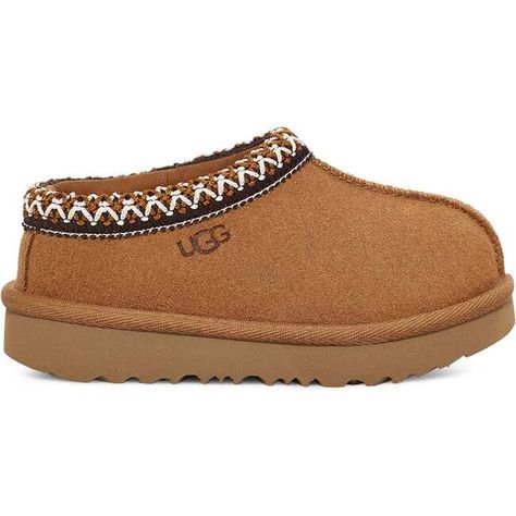 Crafted with responsible materials, the Tasman features an updated Sugarsole outsole and recycled textile binding in addition to the soft UGGplush upcycled wool and lyocell lining. The Tasman for toddlers has the same light, durable outsole so that you can wear it indoors and out. The upper is soft suede and finished with an embroidered braid. | UGG | Tasman Toddler Slippers (Beige, Size 11) | Maisonette collects the best children’s products from around the world (unlike Zulily, Etsy, The Tot, F Toddler Slippers, Running Sneakers Women, Ugg Tasman, Kids Uggs, Boots Women Fashion, Womens Clogs, Kids Boots, Soft Suede, Repurpose