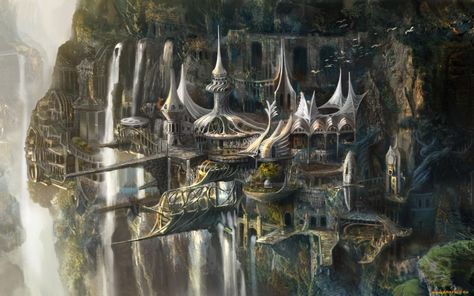 Elf City, Elven City, Fantasy Forest, Fantasy Castle, Fantasy City, Fantasy Setting, Fantasy Places, D&d Dungeons And Dragons, Futuristic City