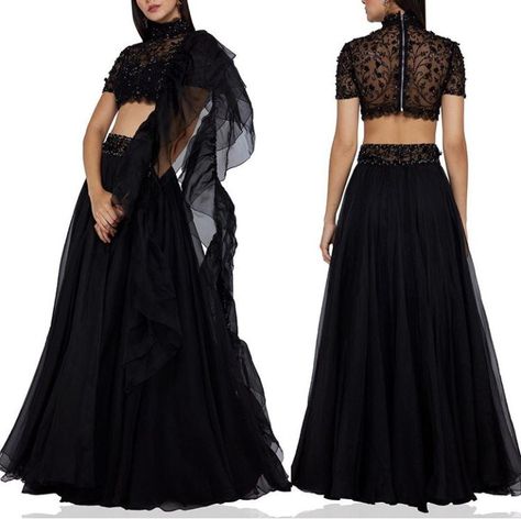 Black Crop Top Lehenga, Black Lehenga Choli, Beautiful Lehenga, Lehnga Dress, Designer Bridal Lehenga, Wedding Blouse Designs, Traditional Indian Outfits, Indian Bridal Outfits, Party Wear Indian Dresses