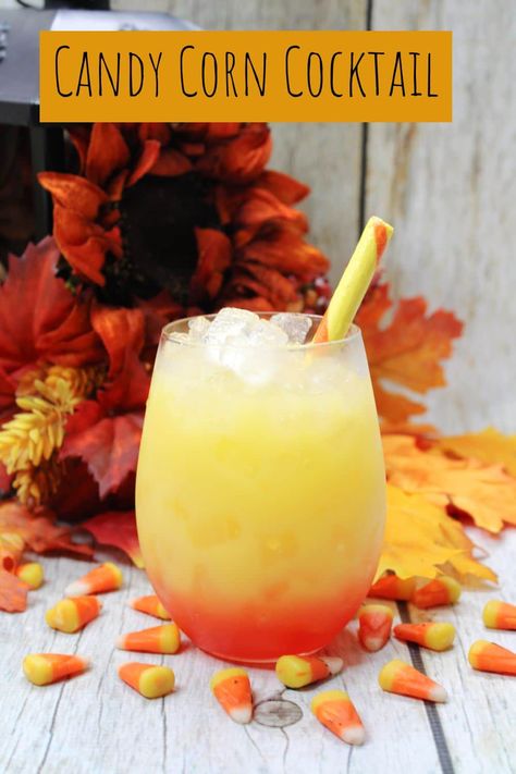 This candy corn cocktail is super easy to make and the perfect drink for candy corn lovers this fall season! Fall Party Alcoholic Drinks, Candy Corn Alcohol Drink, Fall Booze Drinks, Candy Corn Shots Alcohol, Candy Corn Drink Alcohol, Candy Corn Vodka, Halloween Easy Drinks Alcohol, Best Fall Alcoholic Drinks, Candy Corn Cocktail Recipe