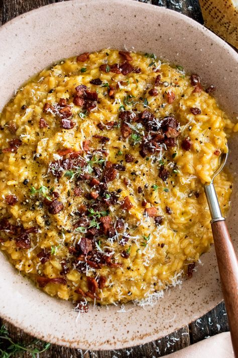 Slow Cooker Pumpkin Risotto, Pumpkin Risotto With Goat Cheese, October Foods In Season, Bacon Risotto Recipes, Pumpkin Mushroom Risotto, The Food Babe, Pumpkin Orzo Recipes, Nourishing Fall Recipes, Fall Repices