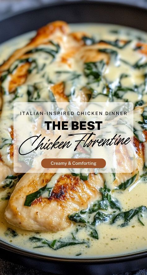 Chicken Florentine is an Italian-inspired dish that combines tender, pan-seared chicken breasts with a creamy, garlicky Parmesan sauce, enhanced by fresh spinach and Italian herbs. Spinach Florentine Sauce, Chicken N Spinach Recipes, Crockpot Chicken Florentine, Chicken Breast Spinach Recipes, Fancy Chicken Dinner, Shrimp Florentine, Chicken And Spinach Recipes, Creamy Chicken Florentine, Chicken Spinach Recipes