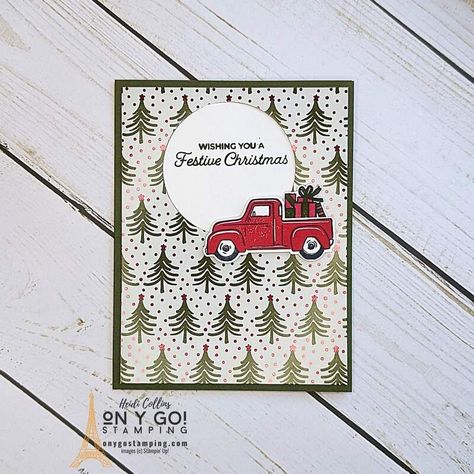 Shining Christmas Dsp, Stampin Up Shining Christmas Dsp, Trucking Along Stampin Up Cards, Stampin Up Trucking Along Christmas Cards, Stamping Up Trucking Along, Trucking Along Su, Truck Christmas Cards Handmade, Christmas Card With Truck And Tree, Truck Stamps