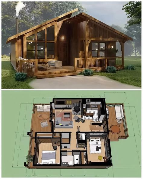 Mini House Plans, Small House Blueprints, Small Modern House Plans, Small Cottage House Plans, Tiny House Layout, Cabin House, Cabin House Plans, Sims House Plans, Sims House Design