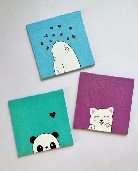 Small Easy Canvas Art, Painting In Small Canvas, Tiny Things To Paint, Painting On Small Canvas Ideas, Easy Small Canvas Art, Mini Canvas Drawing Ideas, 4x4 Canvas Painting Ideas Easy, Cute Thing To Paint, Paint Small Canvas