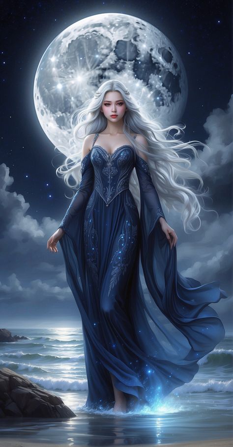 Woman Moon Art, Celtic Otherworld, Celestial Fairy, Women Beach Outfits, Anime Show, Goddess Costume, Marketing Advertising, Fantasy Gowns, Beautiful Dark Art