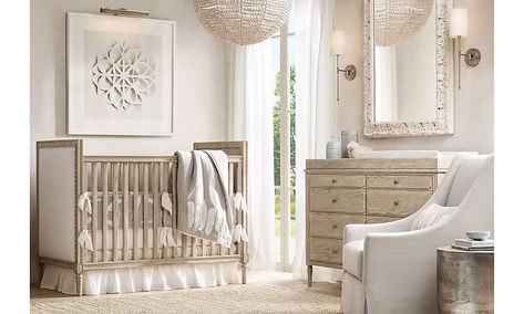 Shop Marcelle Upholstered Nursery Light Oak Ivy Nursery, Cane Panel, Nursery Idea, Luxury Nursery, Restoration Hardware Baby, Rh Baby, Nursery Room Design, Baby Room Inspiration, Nursery Inspo