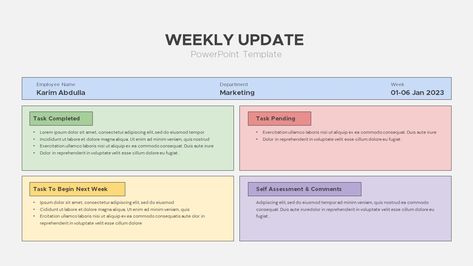 The weekly update powerpoint template is a report presentation design created with table chart ppt layouts. The project team members can make weekly updates on different streams, such as marketing, sales, design, HR, etc. it is a simple proforma for detailed project reports in a summary slide. It is the document for a snapshot of The post Weekly Update PowerPoint Template appeared first on SlideBazaar. Weekly Update Template, Report Presentation Design, Spiderman Birthday Party Invitations, Marketing Report Template, College Essay Topics, Project Summary, Best College Essays, Sales Design, Summary Template