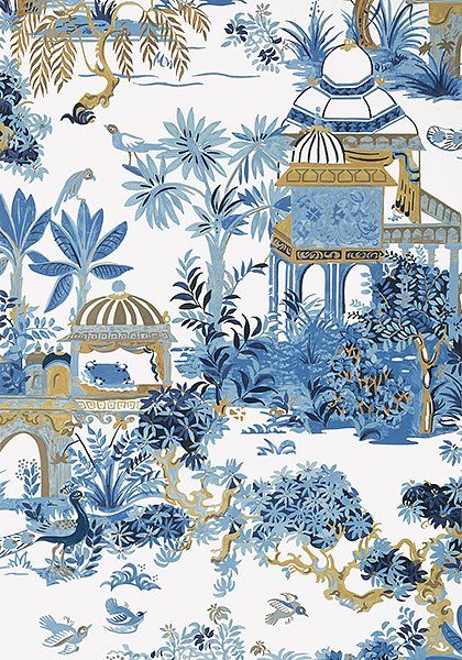 Thibaut Mystic Garden, Mystic Garden, Blue And White Wallpaper, Thibaut Wallpaper, Chinoiserie Design, Blue And White Fabric, Garden Wallpaper, Chinoiserie Wallpaper, Garden Print