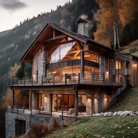 Mountain Home Architecture, Aesthetic Wooden House, Mountain Lake House Exterior, My Dream Home Woodworking Plans, Wooden Log House, Wooden Homes Exterior, House By The Mountains, Italian Mountain Homes, Modern Log House Exterior