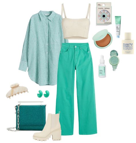 Turquoise Outfit Aesthetic, Teal Jeans Outfit, Teal Outfit Ideas, Pressure Oc, Clothes Polyvore, French Girl Outfits, Teal Outfit, Dunk Outfits, Turquoise Jeans