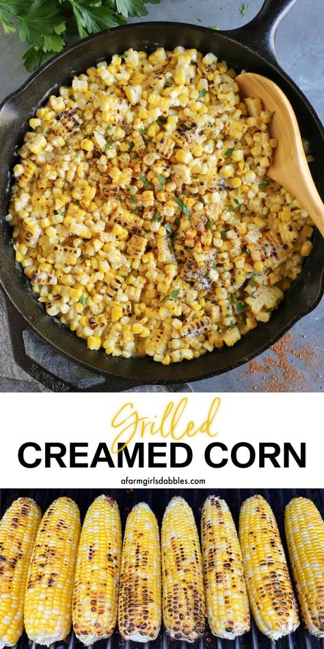 Grilled Creamed Corn, Grilled Corn Side Dish, Charred Cream Corn, Corn Recipes Healthy, Thanksgiving Corn Recipes, Fall Grilling, Grilled Corn Recipes, Corn Side Dish, Creamed Corn Recipes