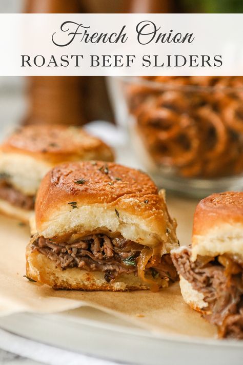 Diy Football Field, French Onion Roast, Roast Beef Sliders Recipes, Sliders Recipes Beef, Slider Recipe, Easy Slider Recipes, Sliders Recipes, Beef Appetizers, Roast Beef Sliders