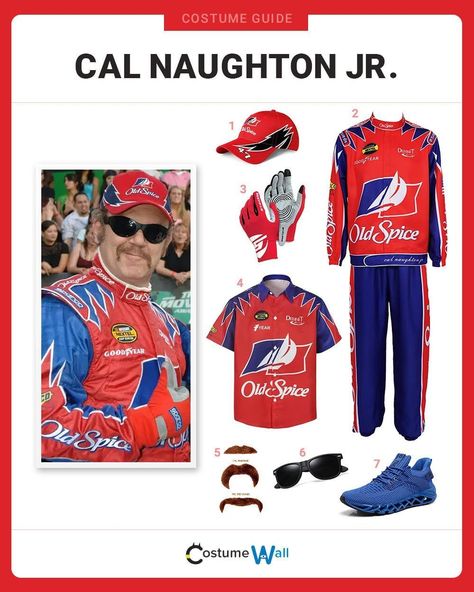 Cal Naughton Jr. Costume Got Costumes, Night Meaning, Talladega Nights, Racing Boots, Racing Gloves, Costume Guide, Ricky Bobby, Old Spice, Racing Suit