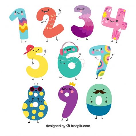 Cartoon number collection with characters Free Vector Funny Numbers, Kids Study, Printable Numbers, Vector Cartoon, Numbers Font, Kids Art Prints, Alphabet And Numbers, Embroidery Art, Cartoon Characters