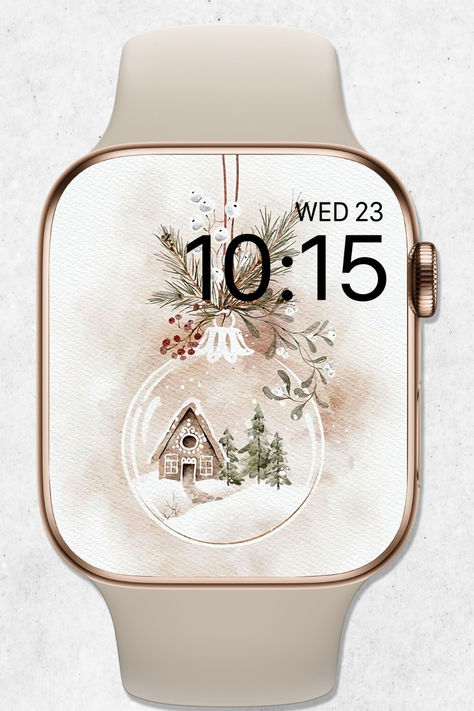 🎄 Add some holiday cheer to your Apple Watch with this minimal and aesthetic watercolor painting of a Christmas ornament in beige and neutral aesthetic. Apple Watch Faces Christmas, Apple Watch Christmas Faces, Aesthetic Apple Watch Face, Apple Watch Aesthetic Faces, Apple Watch Christmas Wallpaper, Neutral Christmas Wallpaper, Christmas Watch Faces, Apple Watch Wallpaper Backgrounds Aesthetic, Christmas Apple Watch Faces