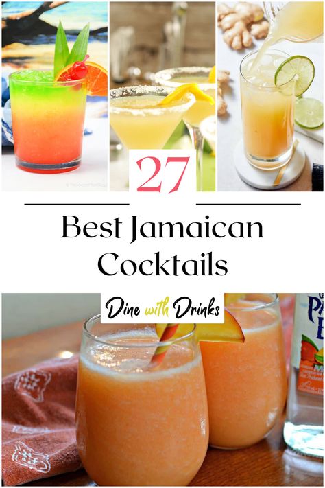 Collage of 4 jamaican cocktails. Island Drinks Recipes, Jamaican Cocktails Drink Recipes, Jamaican Alcoholic Drinks, Jamaican Rum Drinks, Caribbean Drinks Alcohol, Jamaican Drink Recipes, Carribean Drinks Cocktails, Jamaican Me Happy Drink Recipe, Jamaican Party Ideas