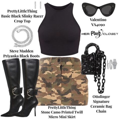 Camo Skirt Outfit Baddie, Camo Skirt Outfit Black Women, Camo Skirt Outfit, Outfits Euphoria, Actress Outfits, Black And White Nail Designs, We Outside, Black And White Nail, Baddie Summer Outfits